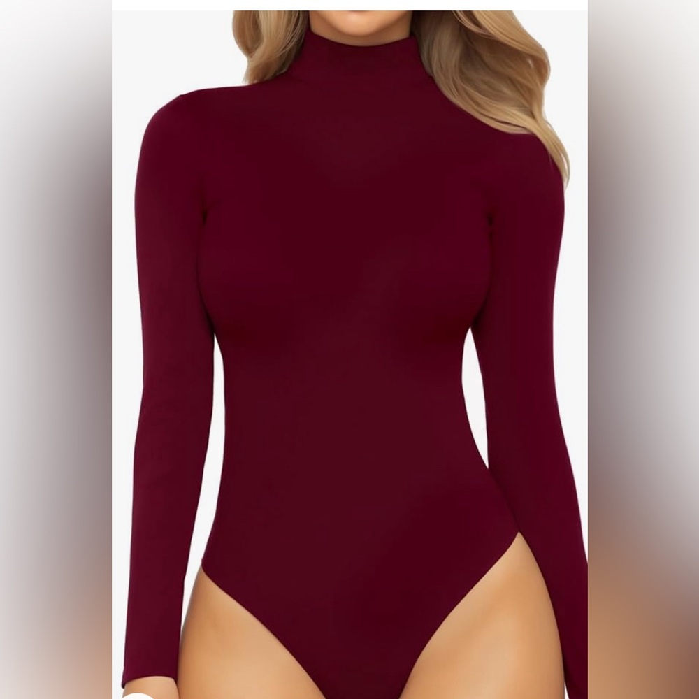 Amazon Women's Burgundy Long Sleeve Bodysuit